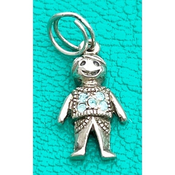 Vintage Sterling Silver Little Boy Charm 925 Pendant Blue Rhinestones Bling - Picture 1 of 6